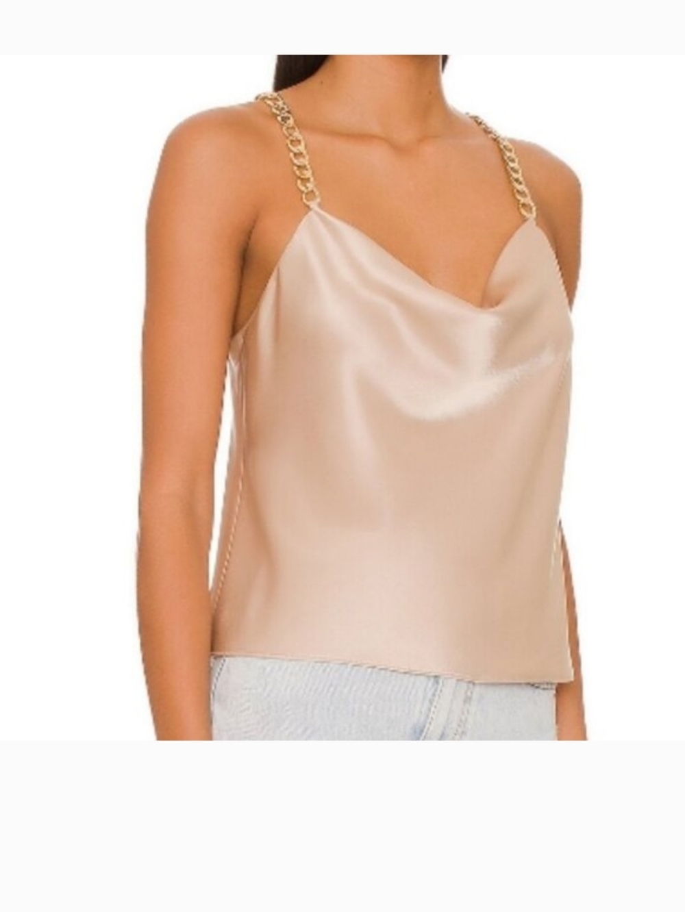 Alice + Olivia Harmon Draped Chain Strap Slip Tank in Sand